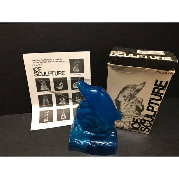 Vintage 1980's Dolphin Ice Art Sculpture On A Wave CBL Specialties Original Box